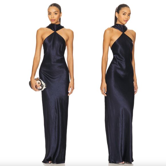 NEW Amanda Uprichard Ashton Maxi Dress in Navy Dark Blue Formal Gown XS - Picture 2 of 2